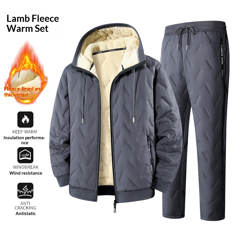 Fleece Hoodie Lined - Men's Lamb Fleece Lined Tracksuit Winter