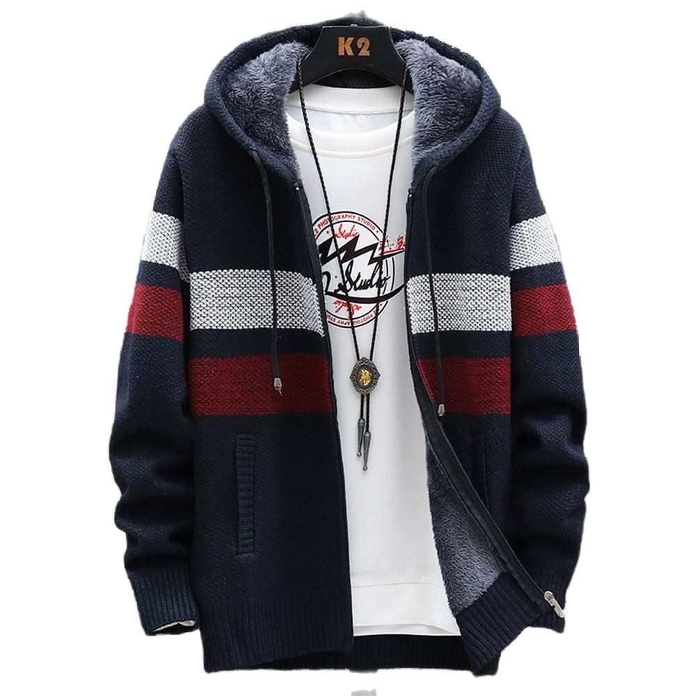 Men's Striped Sweater Coat Thi - Fleece Hoodie Lined review and price